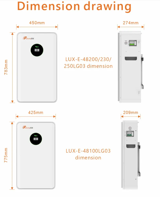 LUX-E-48200LG03 10,5 kWh 51,2 V Zonne-energieopslag Lange cycluslevensduur Ingebouwde BMS Lithium-batterijpakket