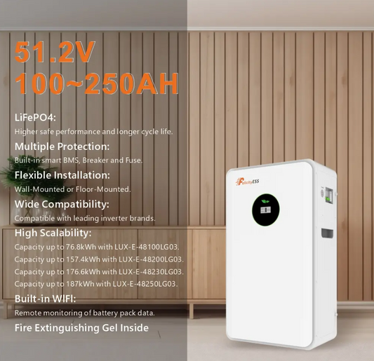 LUX-E-48100LG03 5,12 kWh 51,2 V Zonne-energieopslag Lange cycluslevensduur Ingebouwde BMS Lithium-batterijpakket